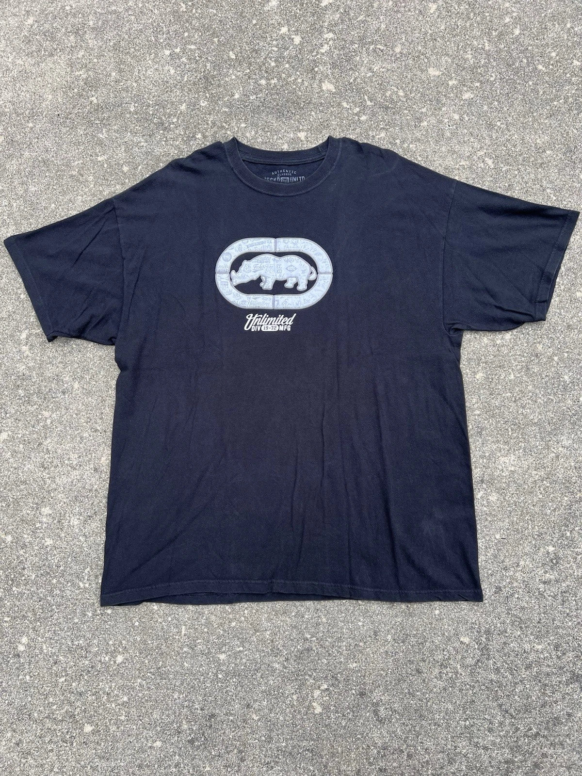 Vintage Y2K Ecko Unlimited Rhino Puff Logo Tee T Shirt Black Size XL Baggy JNCO