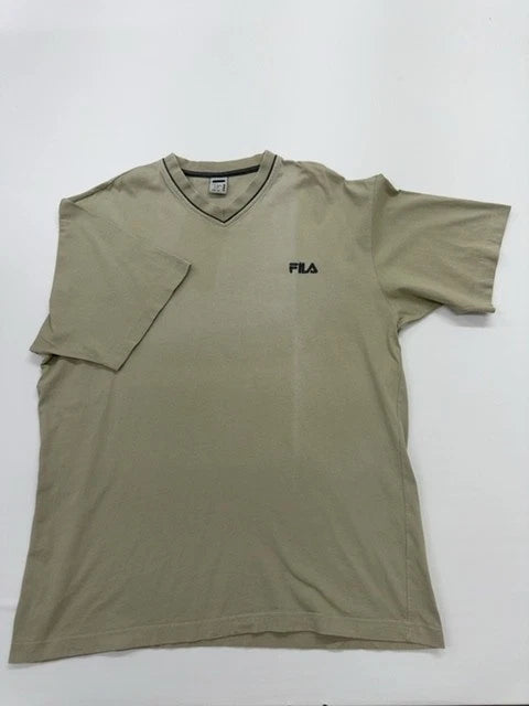 Fila Men's Size L Olive Green V-Neck Cotton T-Shirt with Logo VGUC