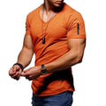 Men's T-shirt V-neck Solid Color Short-sleeved Zipper Casual Bottoming Shirt Top