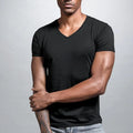 Cool Men's V Neck T Shirt Hipster Low Cut Short Sleeve Pullover for Summer