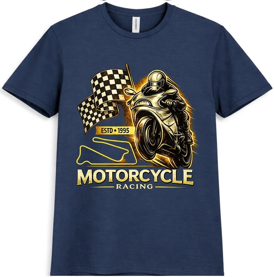 Motorcycle Racing Sport Bike Rider Checkered Flag Vintage Graphic T-Shirt.