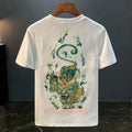 Men Embroidery Dragon Graphic T-Shirt Casual Short Sleeve Crewneck Cotton Tee