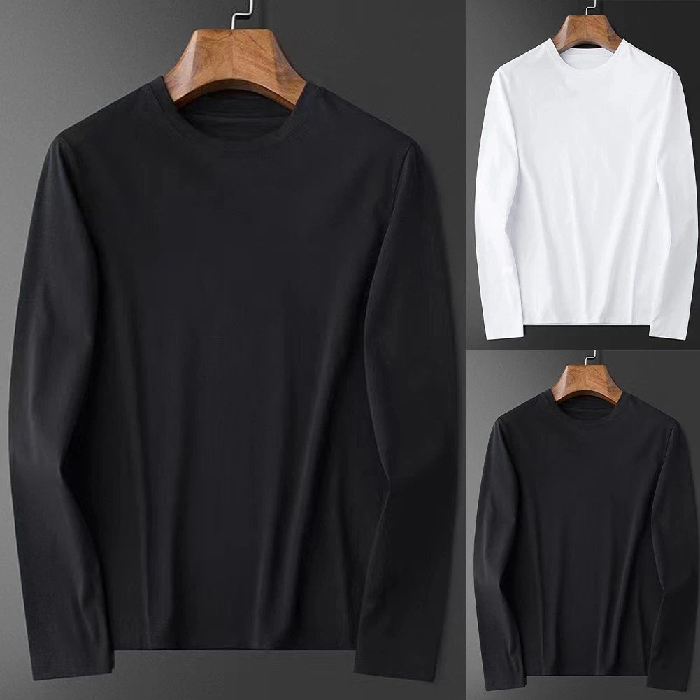 Mens Long Sleeve Tee Four Seasons Long Sleeve Solid Color Casual Style