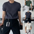 Stripe Design Men Slim T-shirt Short Sleeve Workout Slim Fit Crew Neck