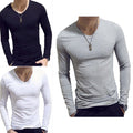 Solid Color Men's Long Sleeve V Neck T Shirt Regular Fit Spring Autumn