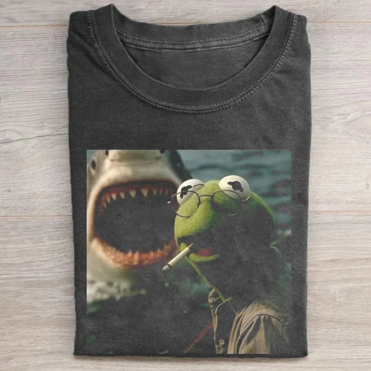 Kermit The Frog Smoking Meme Washed T-Shirt Heavyweight Cotton Graphic Funny Tee