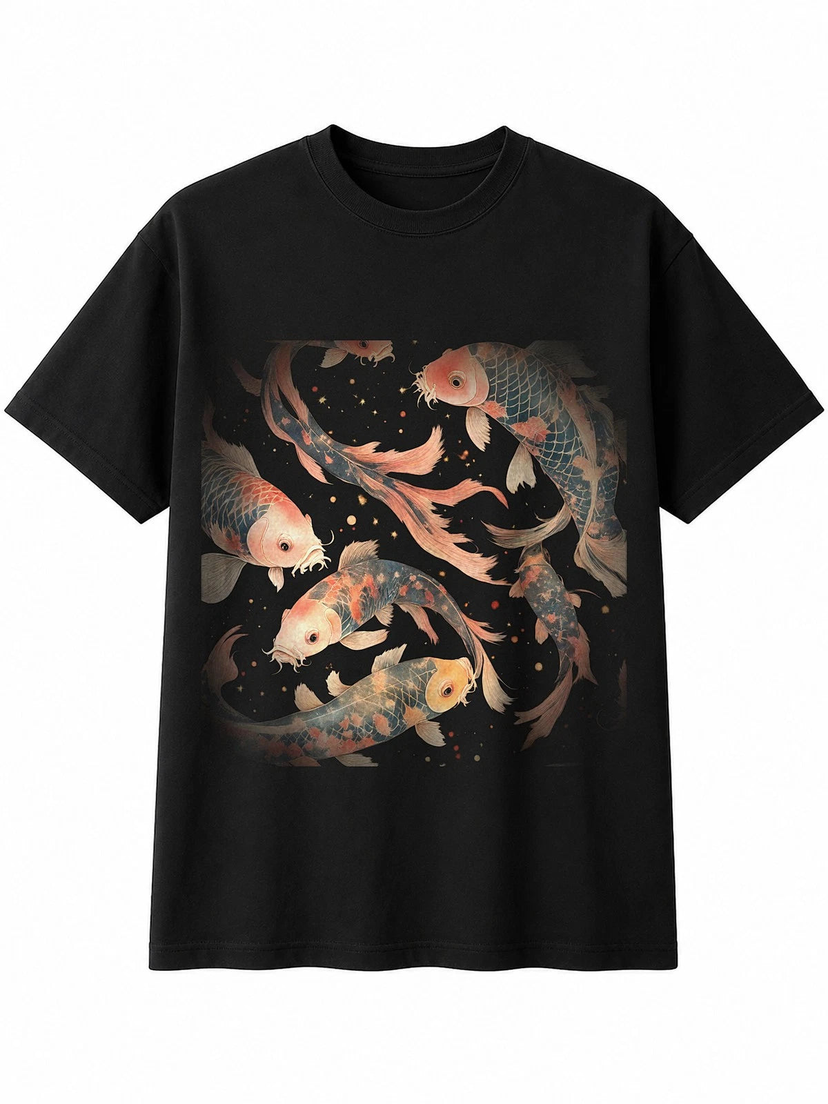Koi Carp Ink Art Fish Sea Ocean Mens T-Shirt Black 100% Cotton Diving Xmas