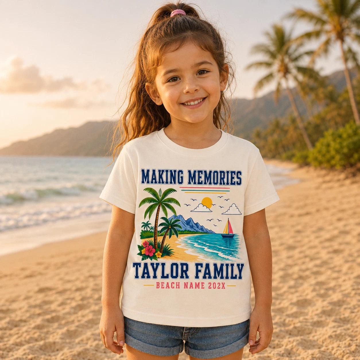 Personalised Family Beach Vacation Girls T Shirt
