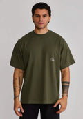 SikSilk Men's Short Sleeved Oversized Drop Shoulder T-Shirt Tee Khaki Green