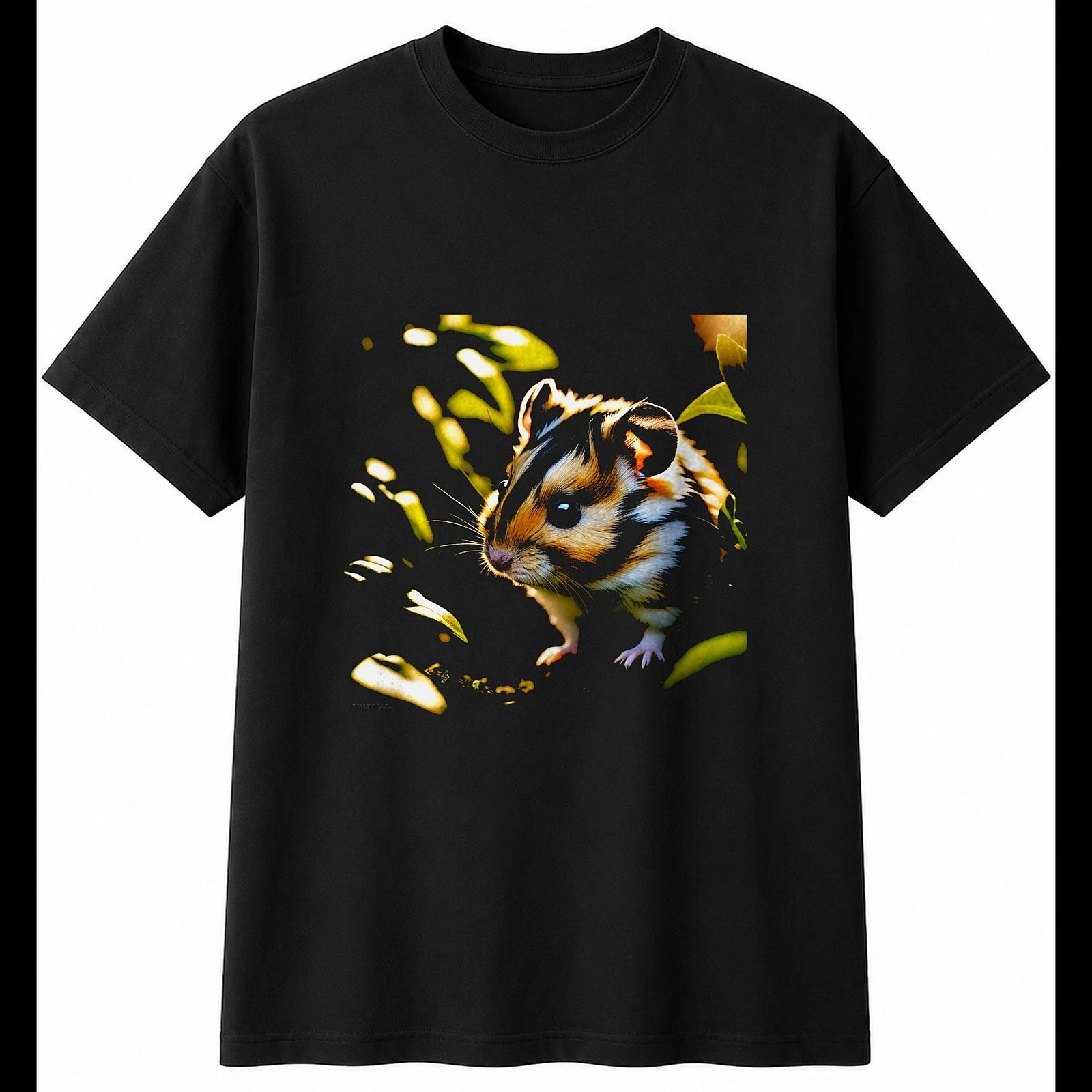 Botanical Roborovski Hamster Sunbeams Cute Mens T-Shirt Black 100% Cotton Kawaii