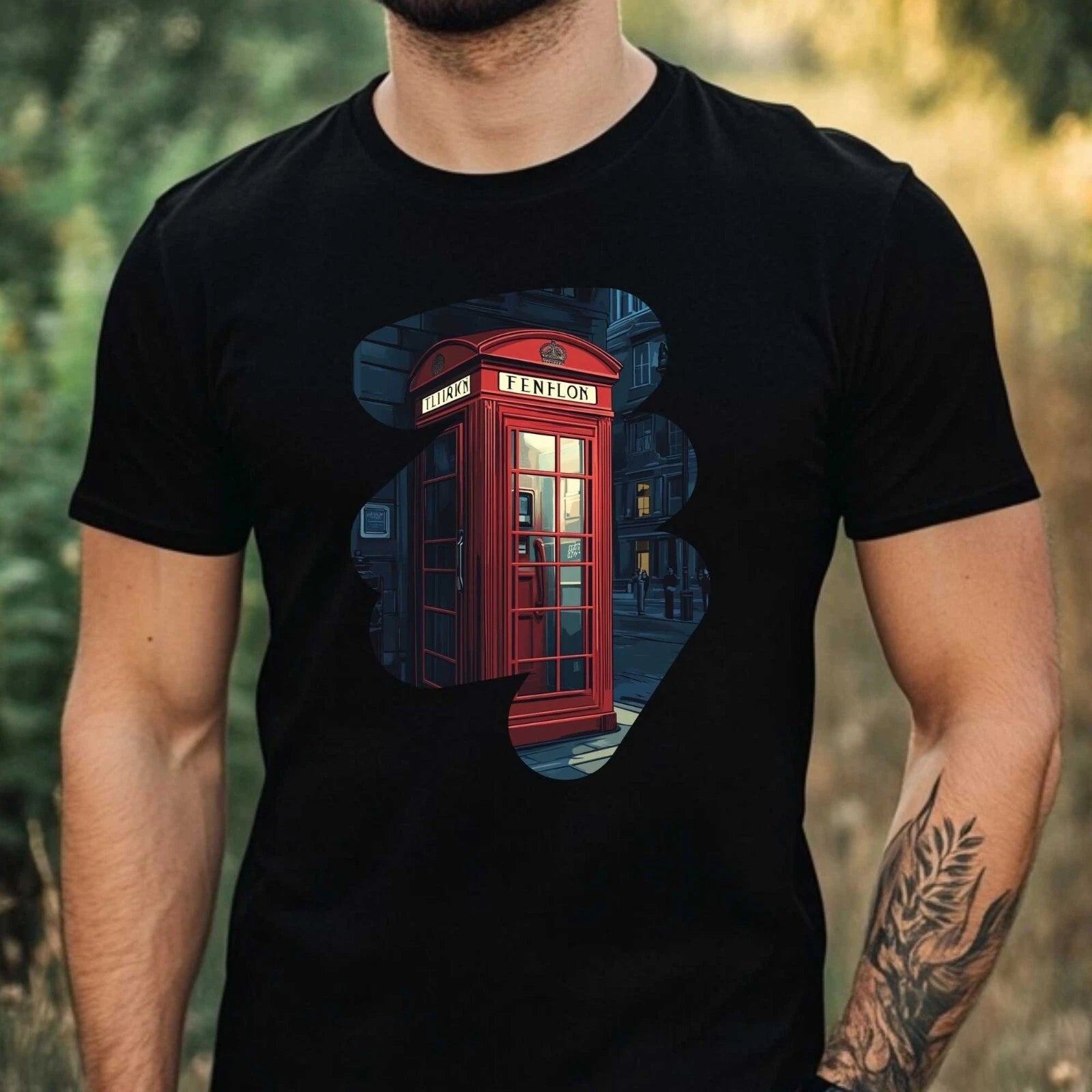 Mens London Phone Booth Motif Cotton T-Shirt Size XS to 5XL
