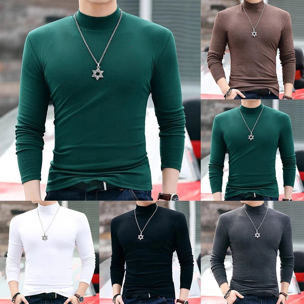 Simplistic Yet Stylish Mens Casual Pullover Featuring a Half Turtleneck