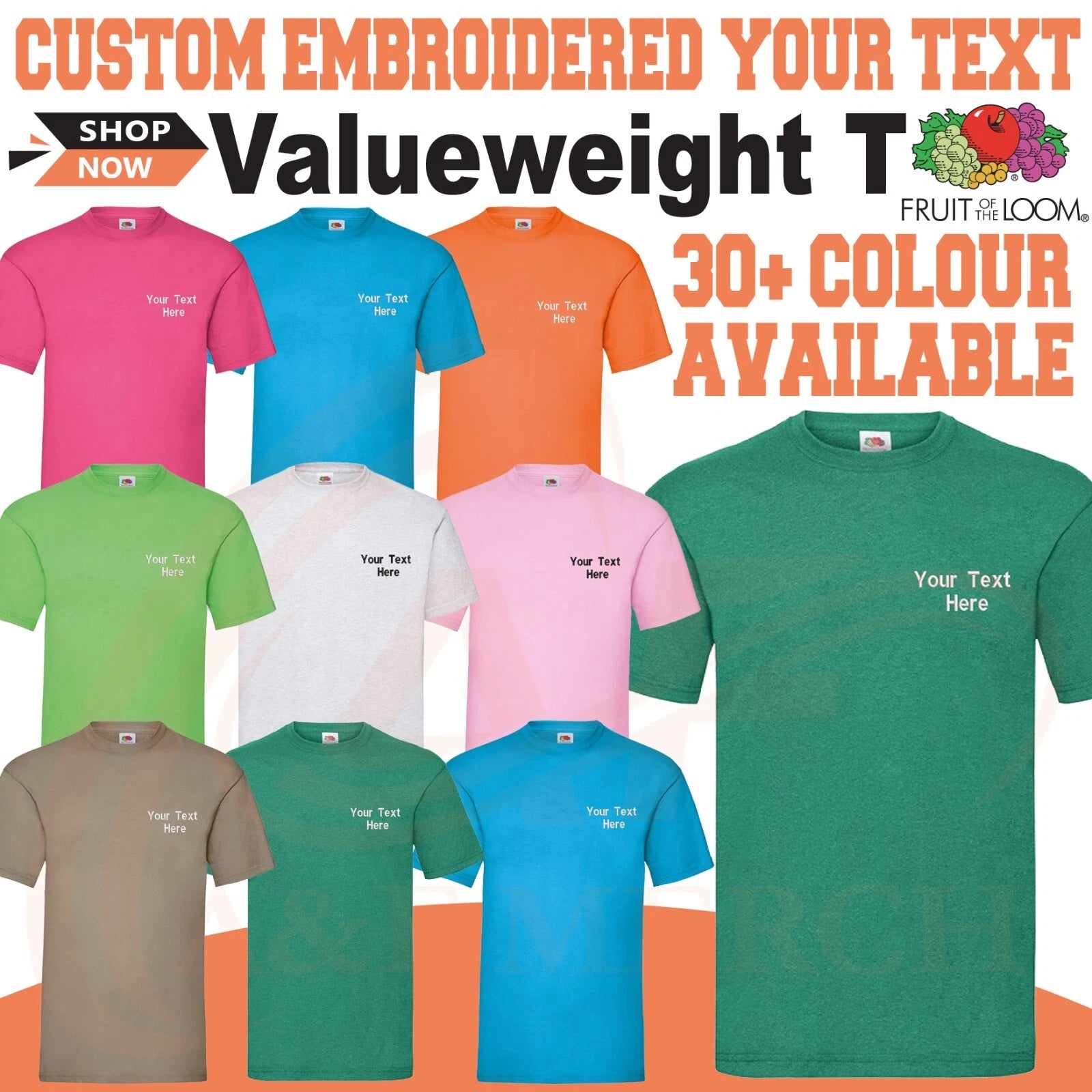 Personalised Custom Embroidered Fruit of the Loom Valueweight T-Shirt Gym Sports