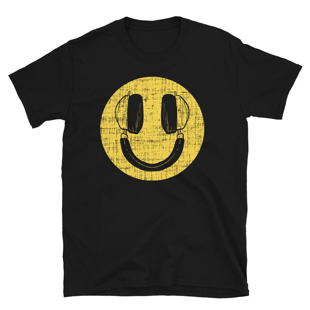 Smiling Happy Face Headphones Unisex T-shirt