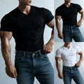 Short Sleeve V Neck T Shirt for Men Polyester Spandex Blend Casual Pullover