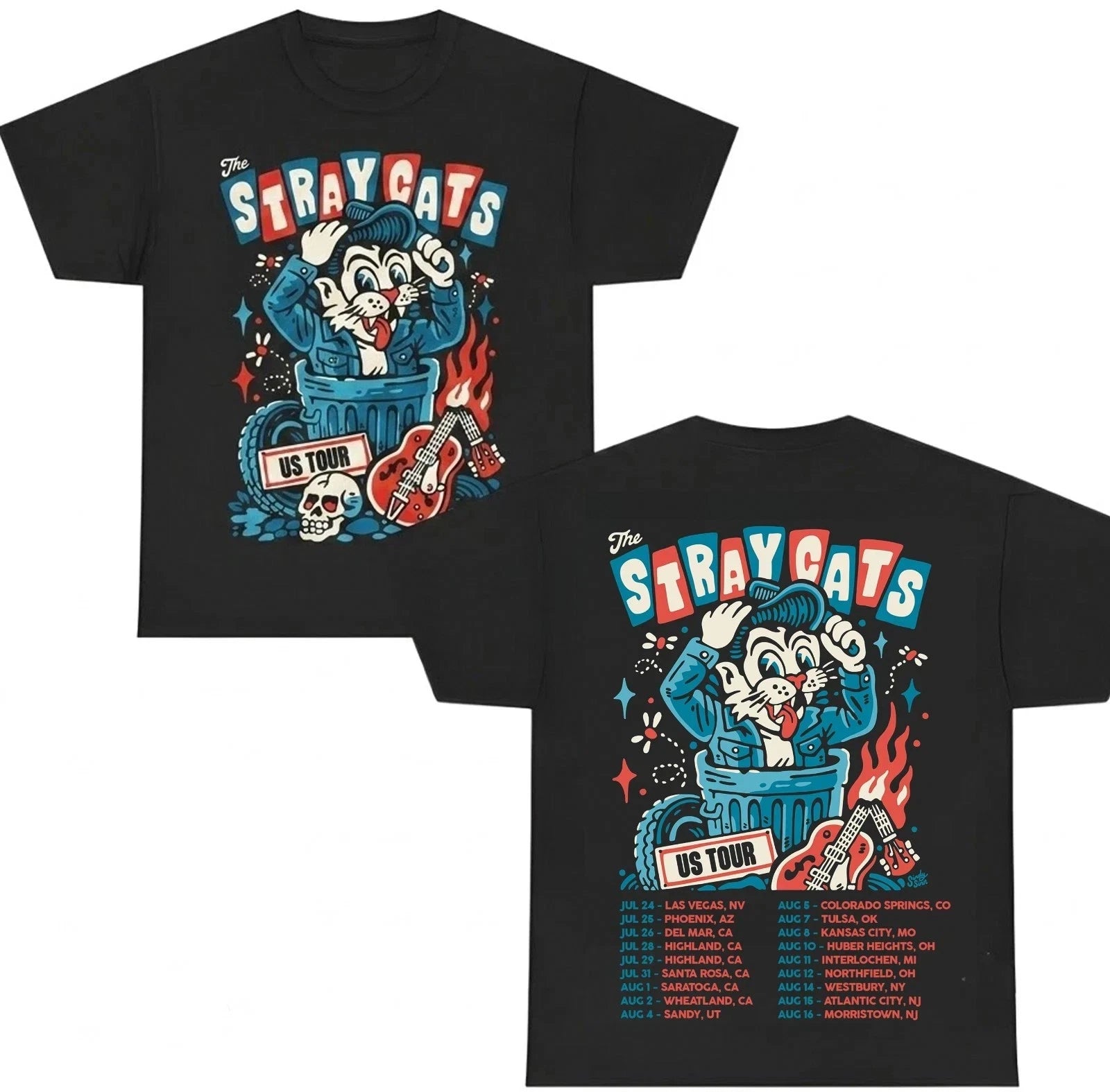 The Stray Cats 2026 US Fall Tour Dates T-Shirt, 2 sides