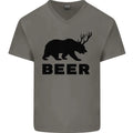 Beer Bear Funny Animal Alcohol Mens V-Neck Cotton T-Shirt