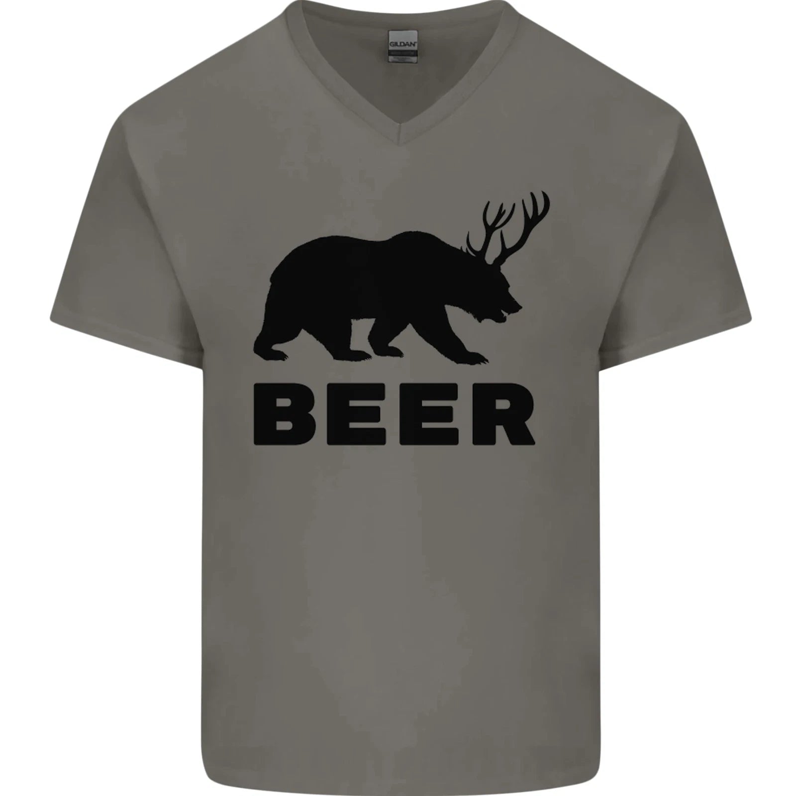 Beer Bear Funny Animal Alcohol Mens V-Neck Cotton T-Shirt