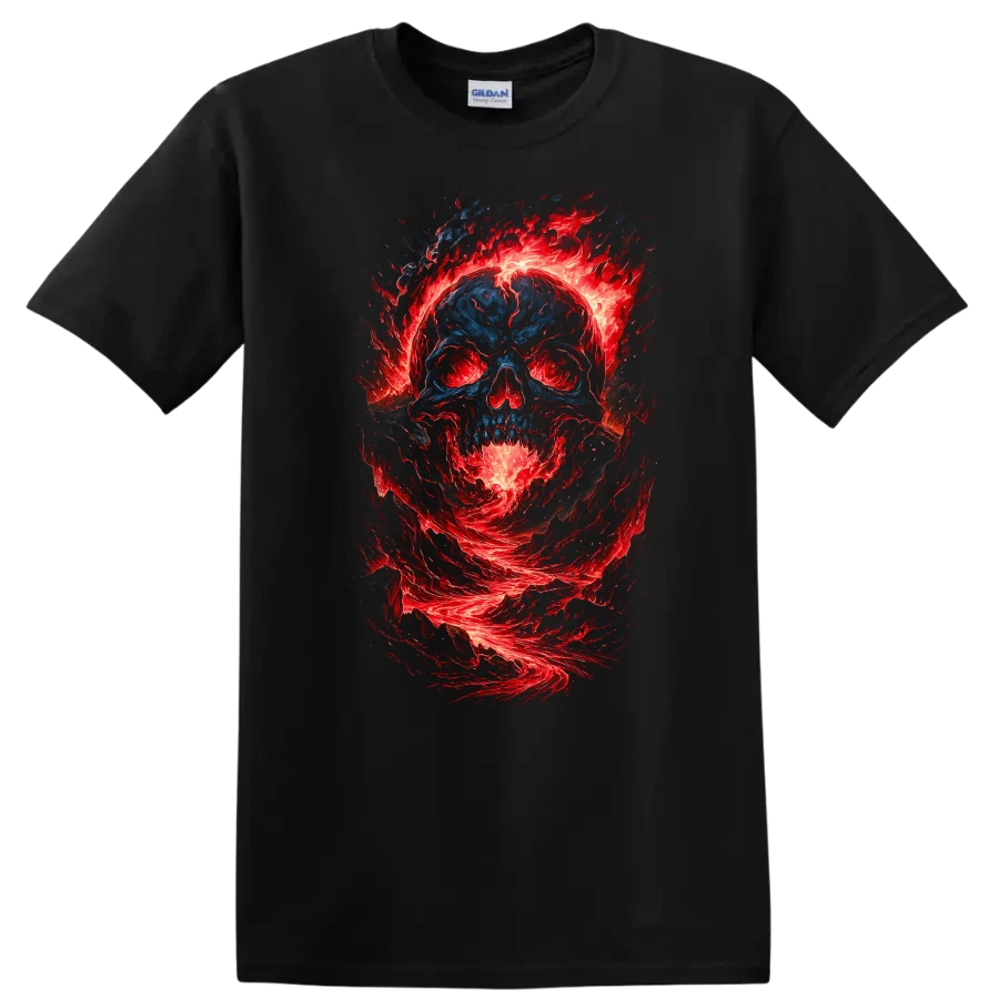 Skull Horror Fire Design T Shirt Creative Art Graphic Tee for Halloween
