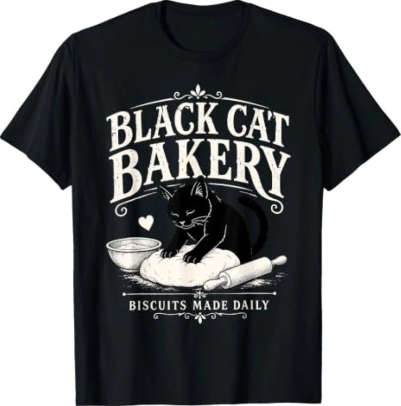 Black Cat Bakery Biscuits Made Daily Cat Lover Art T-Shirt