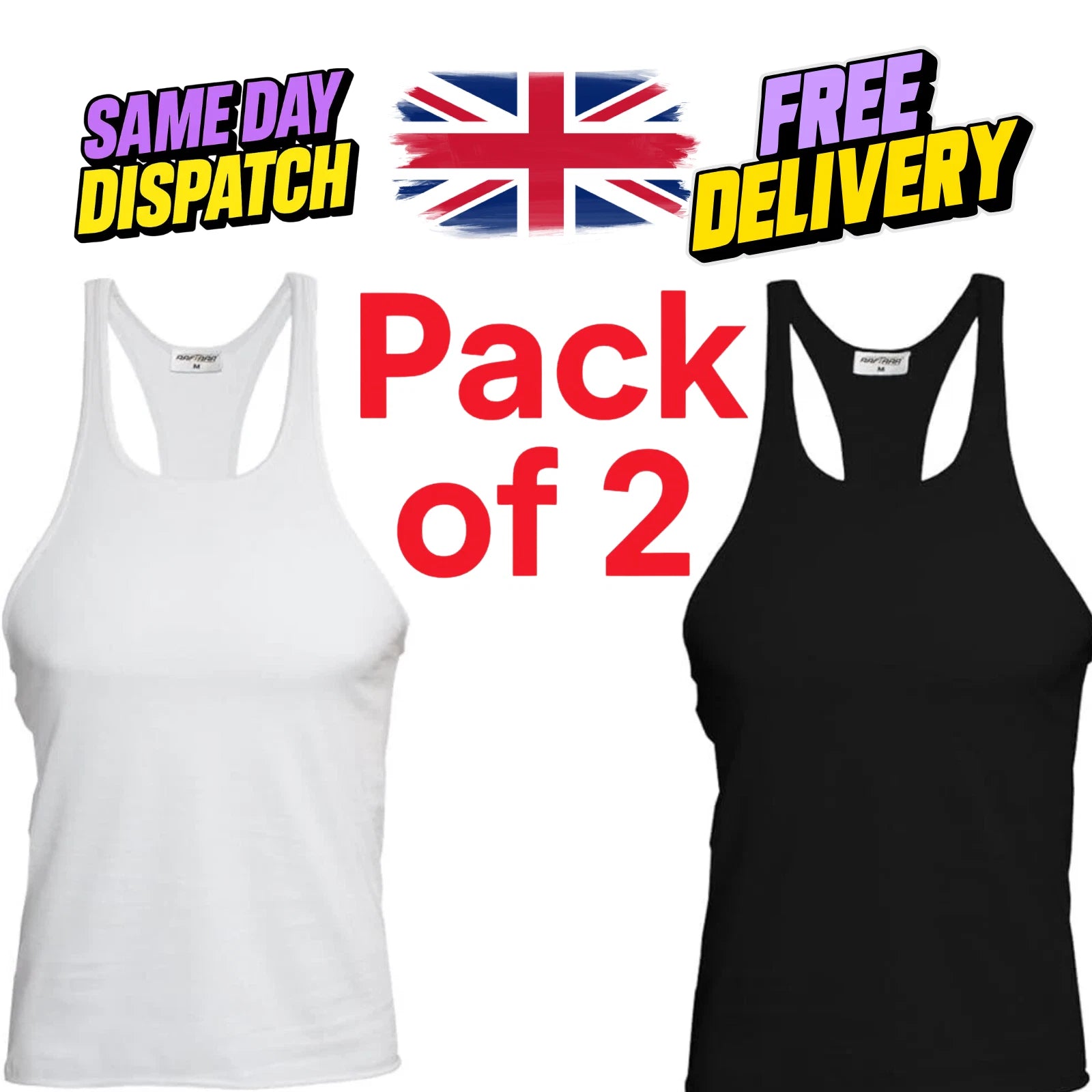 Pack of 2 Men’s Racerback Gym Vest – Black & White | Muscle Stringer | Fitness