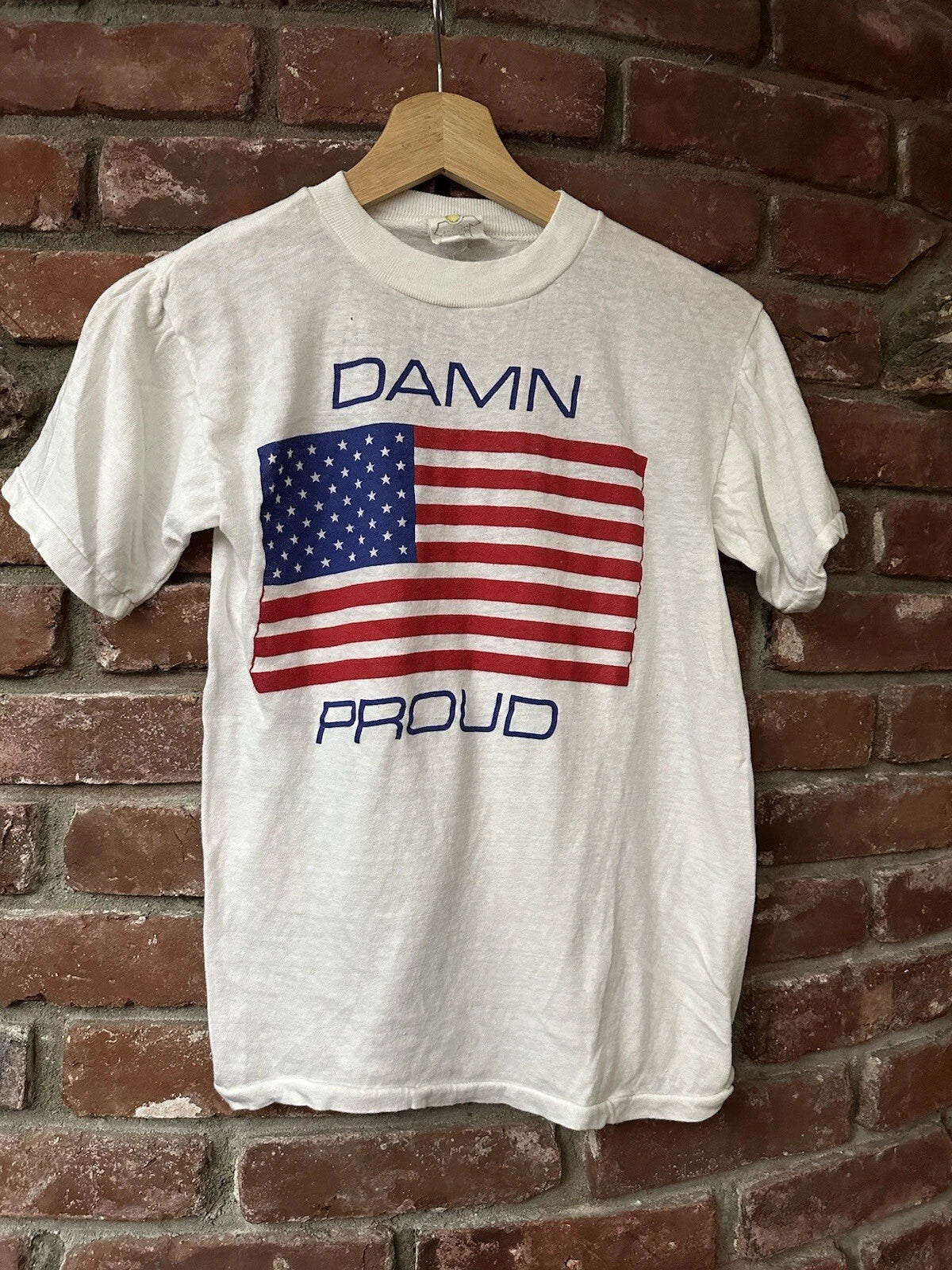 Vintage 80s 90s Damn Proud American Shirt Size S American Flag