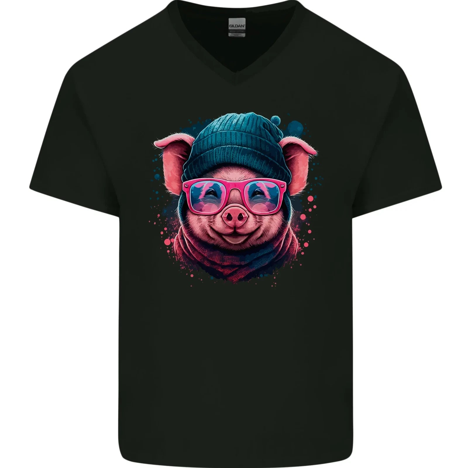 A Cool Pig Mens V-Neck Cotton T-Shirt