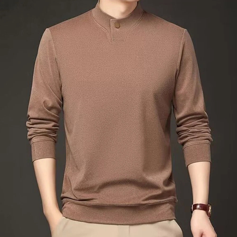 Men Long Sleeve Tee Stand Collar Top Long Sleeves Stand-up Collar Sweatshirt Top