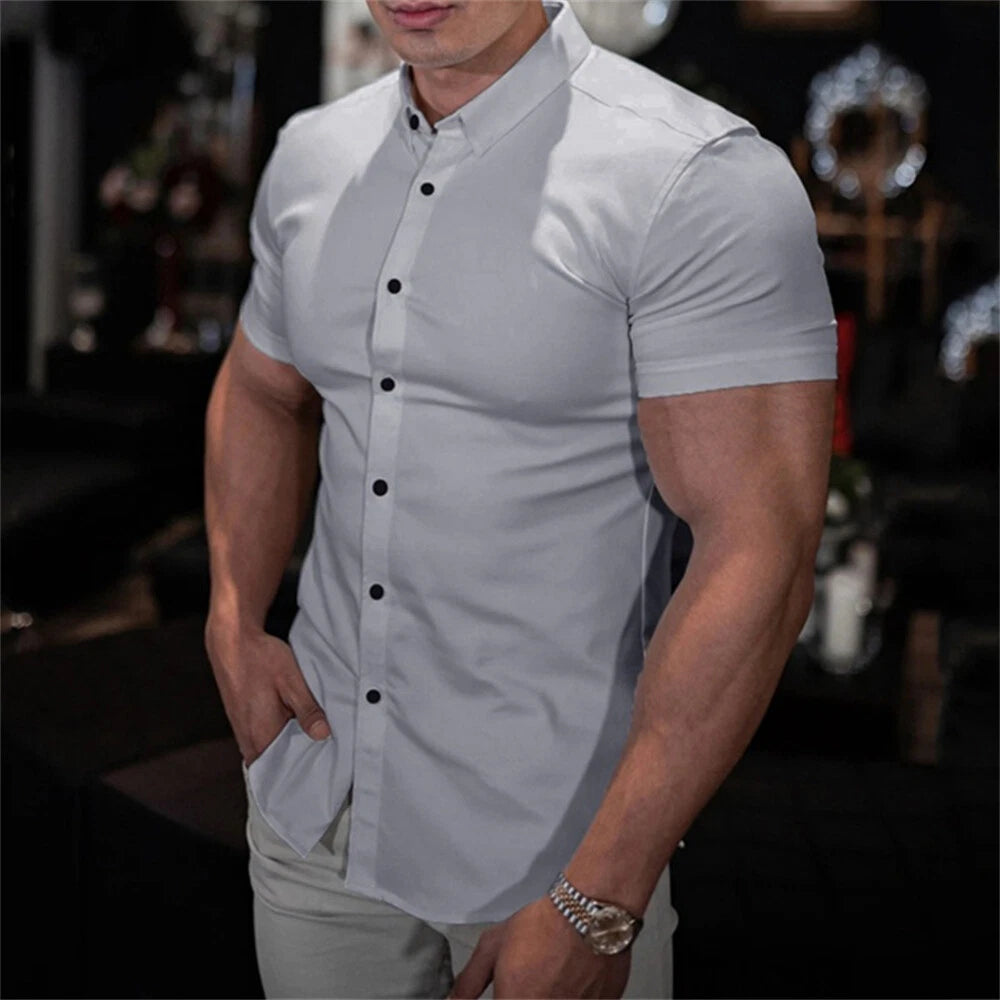 Men's Business Shirt Casual Slim Shirts Short Sleeve Button Down Tops Blouse