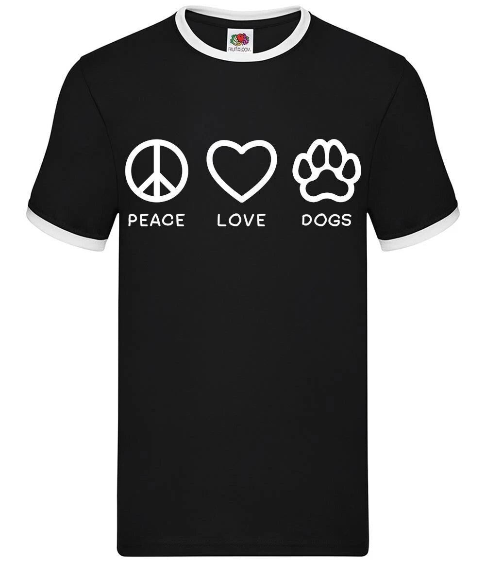 Peace, Love And Dogs - Mens Ringer - Dog Cute Puppy Loves Pet Pets