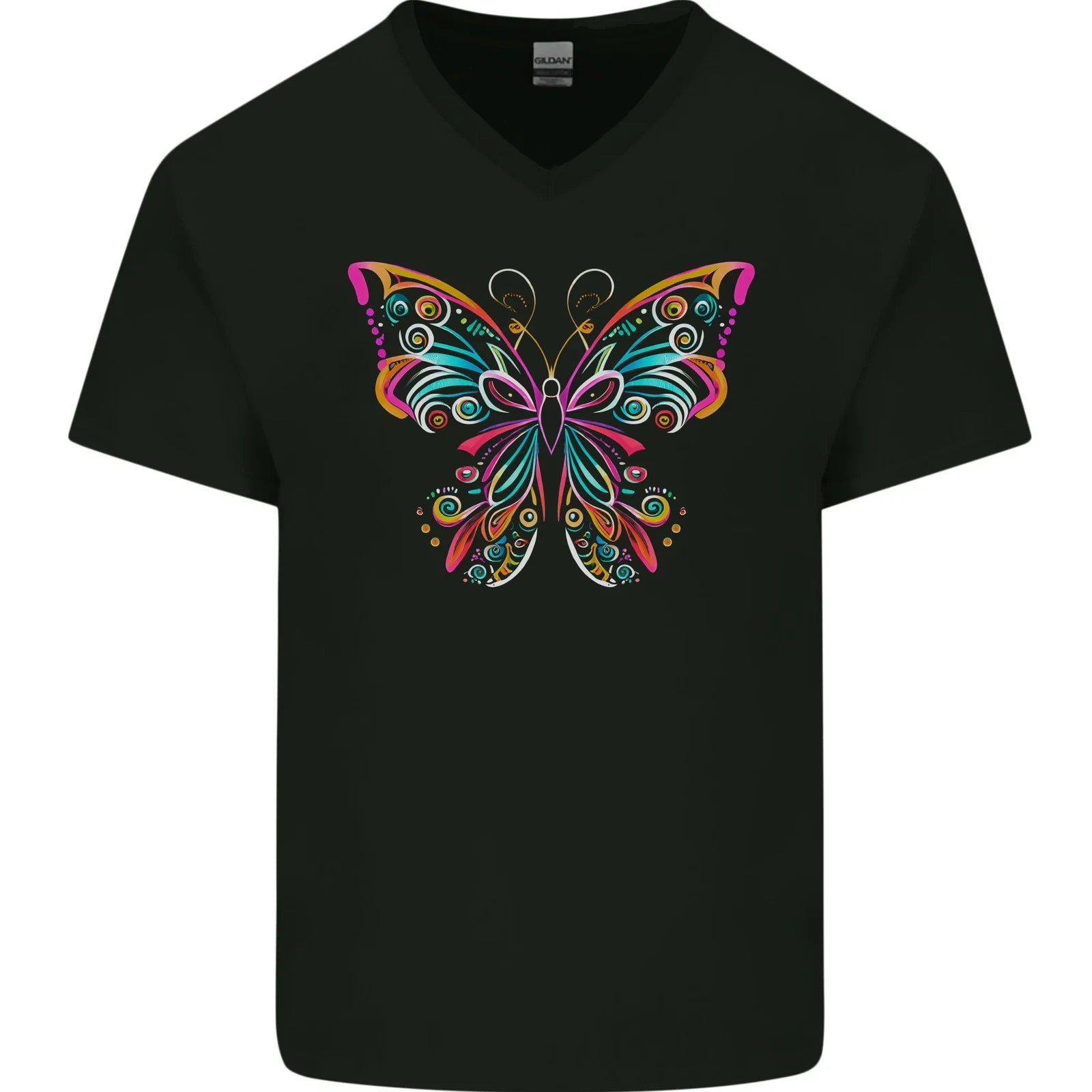 A Colourful Butterfly Mens V-Neck Cotton T-Shirt