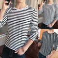 Stripe TShirt Casual Undershirts Tees Tops for Men Long Sleeve Round Neck
