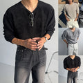 Casual Men Korean Loose Long Sleeve Knitted T Shirt O Neck Street Style Top