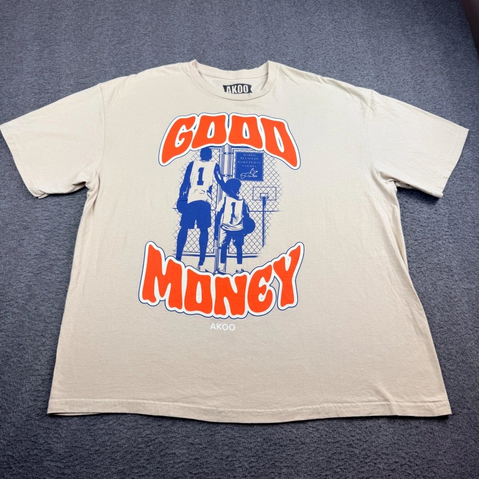 AKOO Graphic Tee Men's XL Tan Good Money Basketball Streetwear Shirt