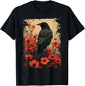Gothic Raven Rose Enchanted, Vintage Floral Crow T-Shirt