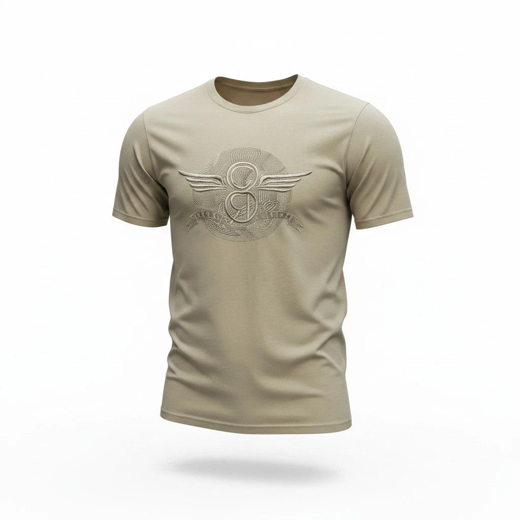 Creative Recreation T-Shirt Men's UK Size L Beige Embroidered Logo Short Sleeve