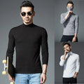 Elegant Men's Casual Slim Fit Turtleneck Long Sleeve Tops in Solid Colors