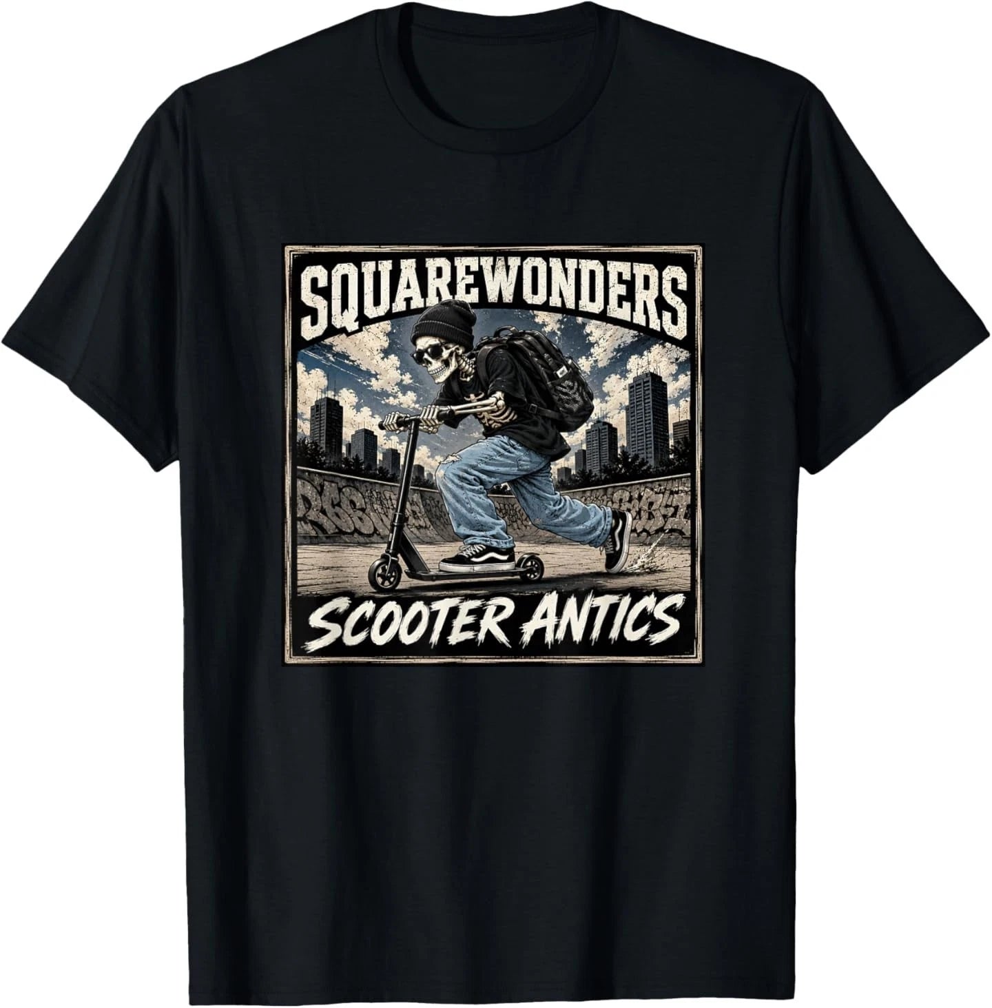 Scooter Antics Skeleton Rider – Urban Streetwear Graphic T-Shirt