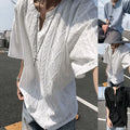 For Summer Days Men V Neck T-shirt Regular Clothing Length Hollow Texture Design