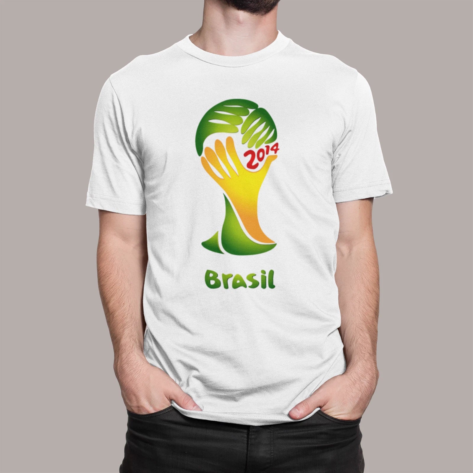 BRASIL 2014 WORLD CUP LOGO T-SHIRT FOOTBALL CLASSIC RETRO QATAR 2022