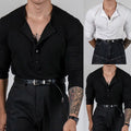 V Neck Long Sleeve Slim Ribbed Stretch Top for Men Athletic and Everyday Wear