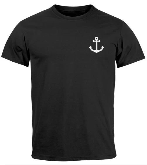 Men's Anchor Print Short Sleeve Cotton T-Shirt with Maritime Logo