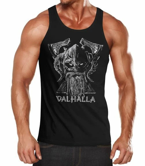 Mens Tank Top Printed Valhalla Viking Odin Wotan Axe Print Muscle Shirt