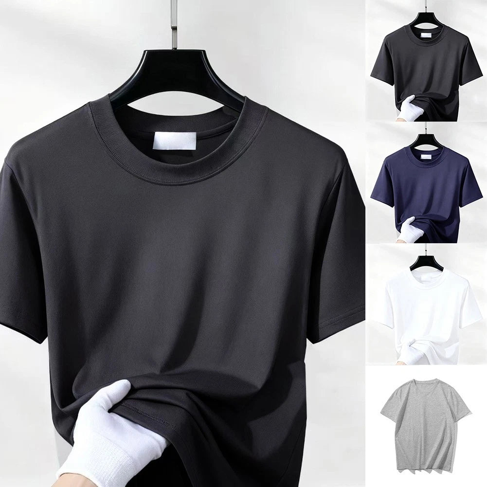 Casual Loose Fit Men T Shirt Summer Short Sleeve Round Neck Solid Tee Top
