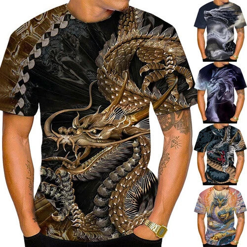 Dragon Sports Round Neck 3D womens/mens Short Sleeve T-Shirt Casual Tops Tee