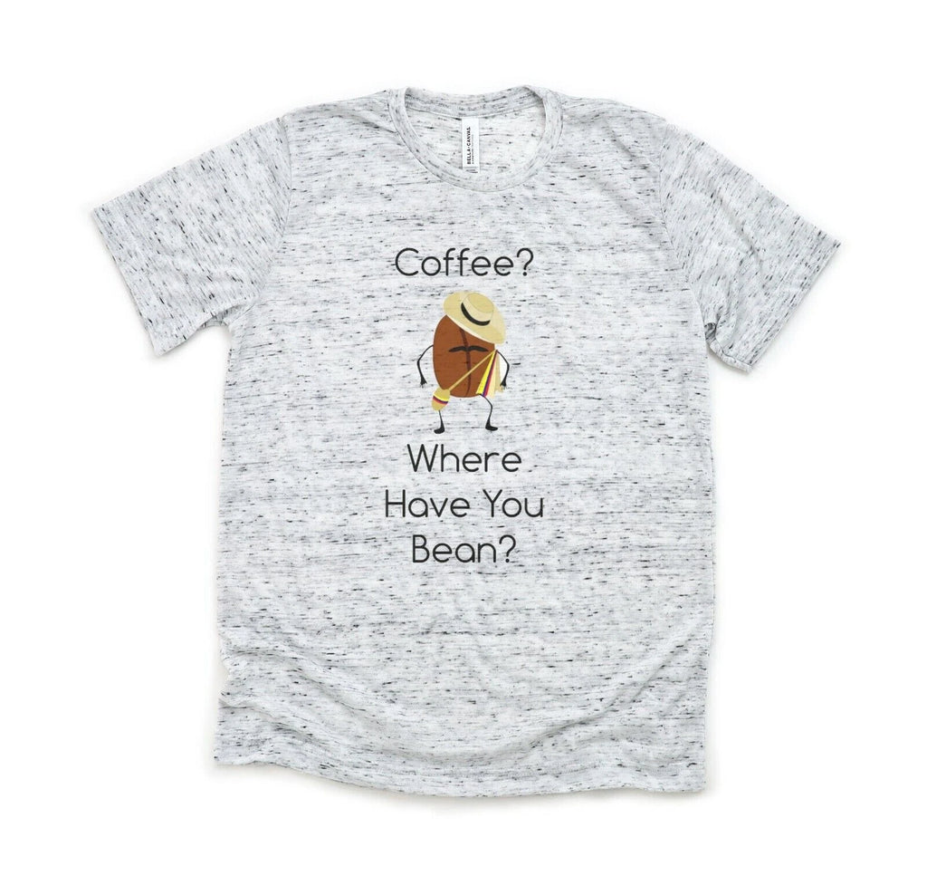 Coffee Where Have You Bean - Bella and Canvas White Marble Shirt - Size S