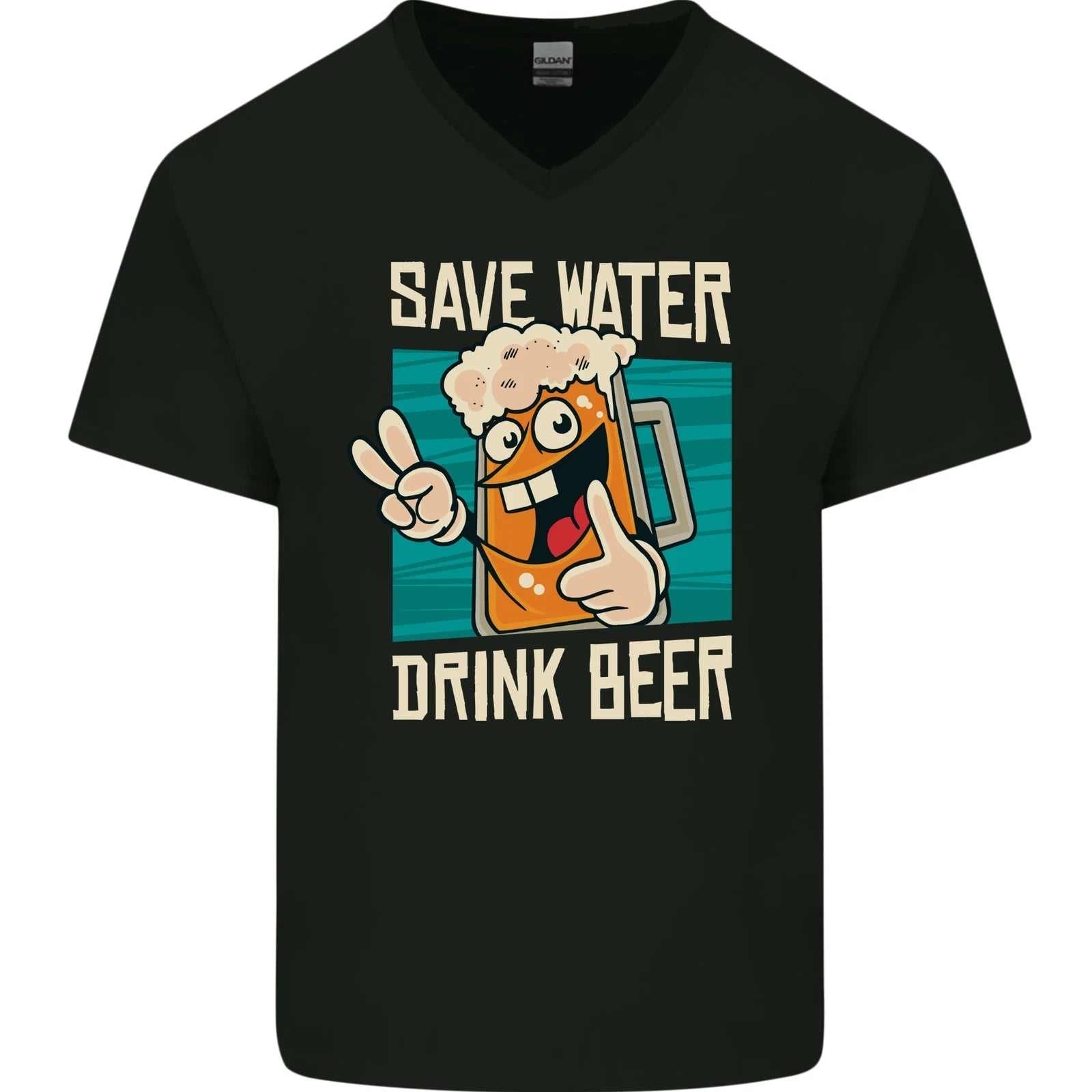 Save Water Drink Beer Funny Alcohol Larger Mens V-Neck Cotton T-Shirt