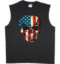 Men's sleeveless shirt American flag USA skull biker workout muscle tee tank top