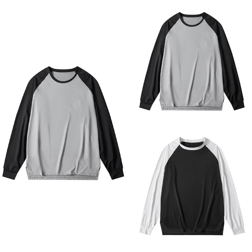 Men's Color Block O-Neck Long Sleeve Casual T Shirt Polyester Loose Fit