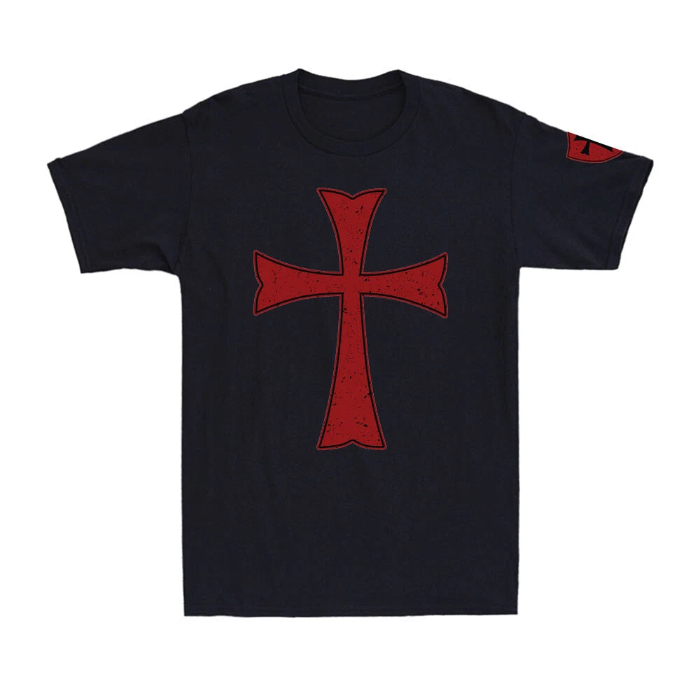 Deus Vult Knights Templar Red Cross Crusader Jesus Vintage Men's Cotton T-Shirt